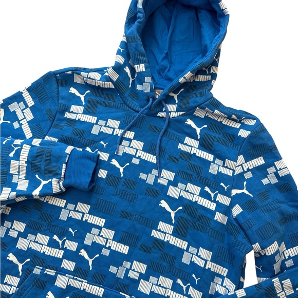 Puma AOP Men’s Hoodie Size Medium Hooded Blue & White Logo All Over Print - Picture 2 of 8